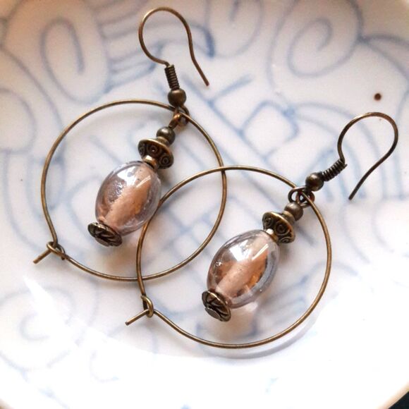 Artisan earrings  513# bohemian Victorian earrings Letter in a bottle glass filg - Picture 2 of 5